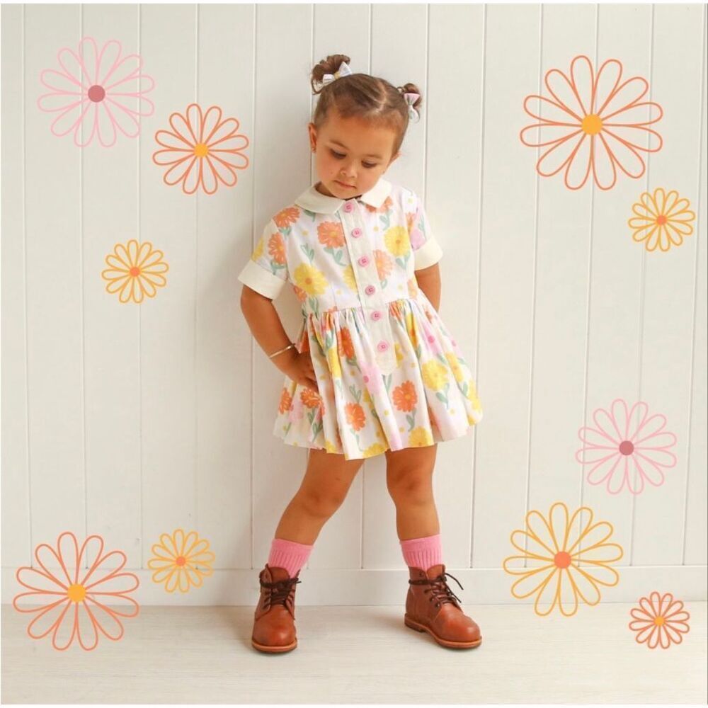 Lacey Lane hopscotch floral pastel summer sundress girls size 7 cream pink retro